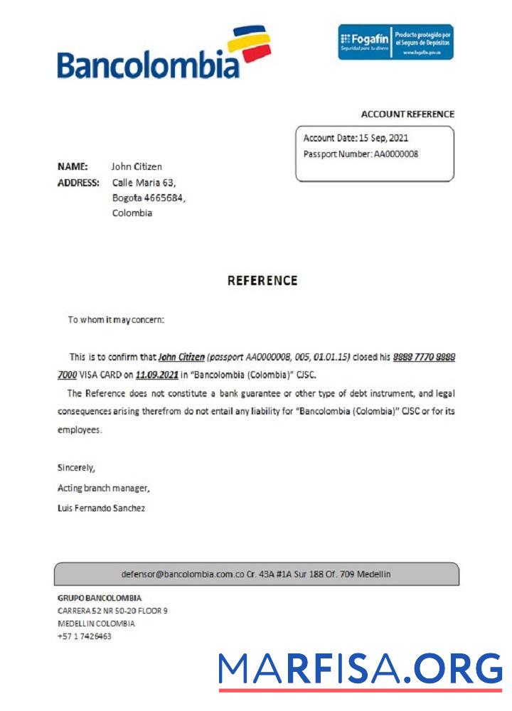 Blank Colombia Bancolombia closure reference download for verification